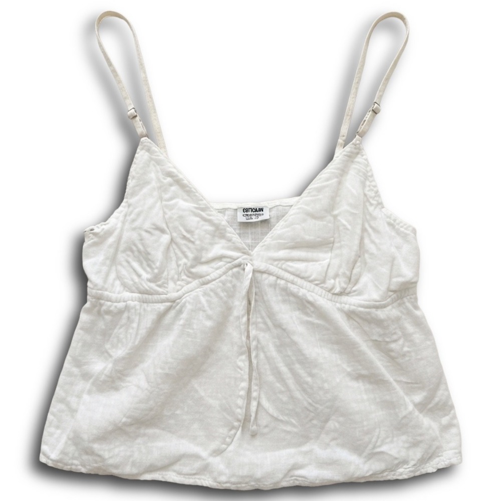 Cotton On White Gauze Tie Front Camisole Tank Top Scallop Lace Trim Size 4 US